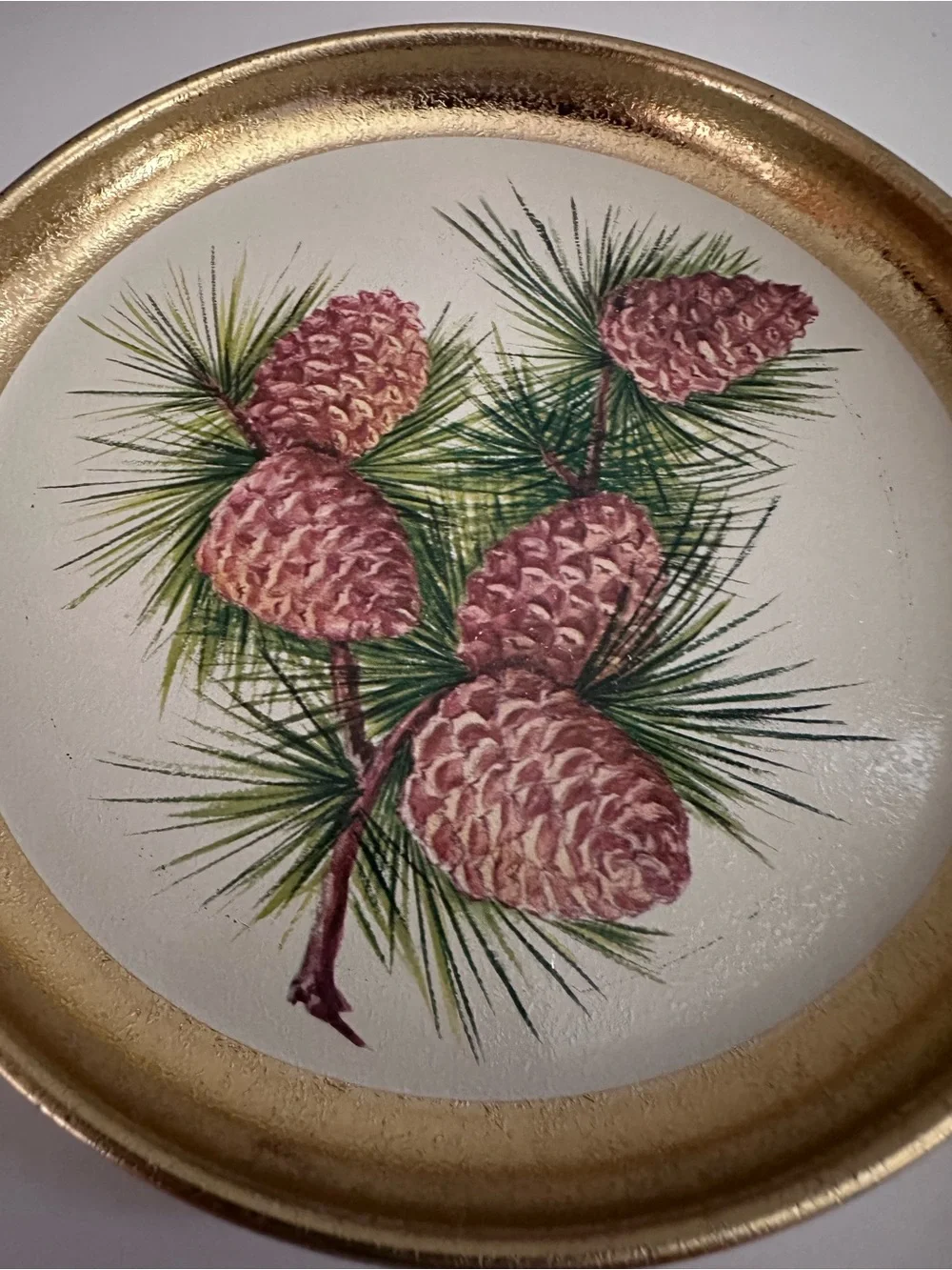 Vintage Decorative Tin Trays - Acorns and Rose - Excellent Condition